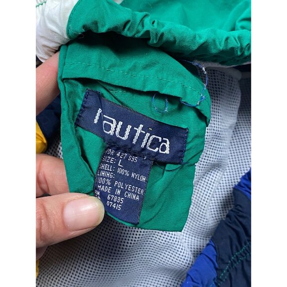Vtg 90s Nautica Color Block Swim Trunks Shorts Green Blue Yellow Stripe Men’s L - Picture 8 of 8